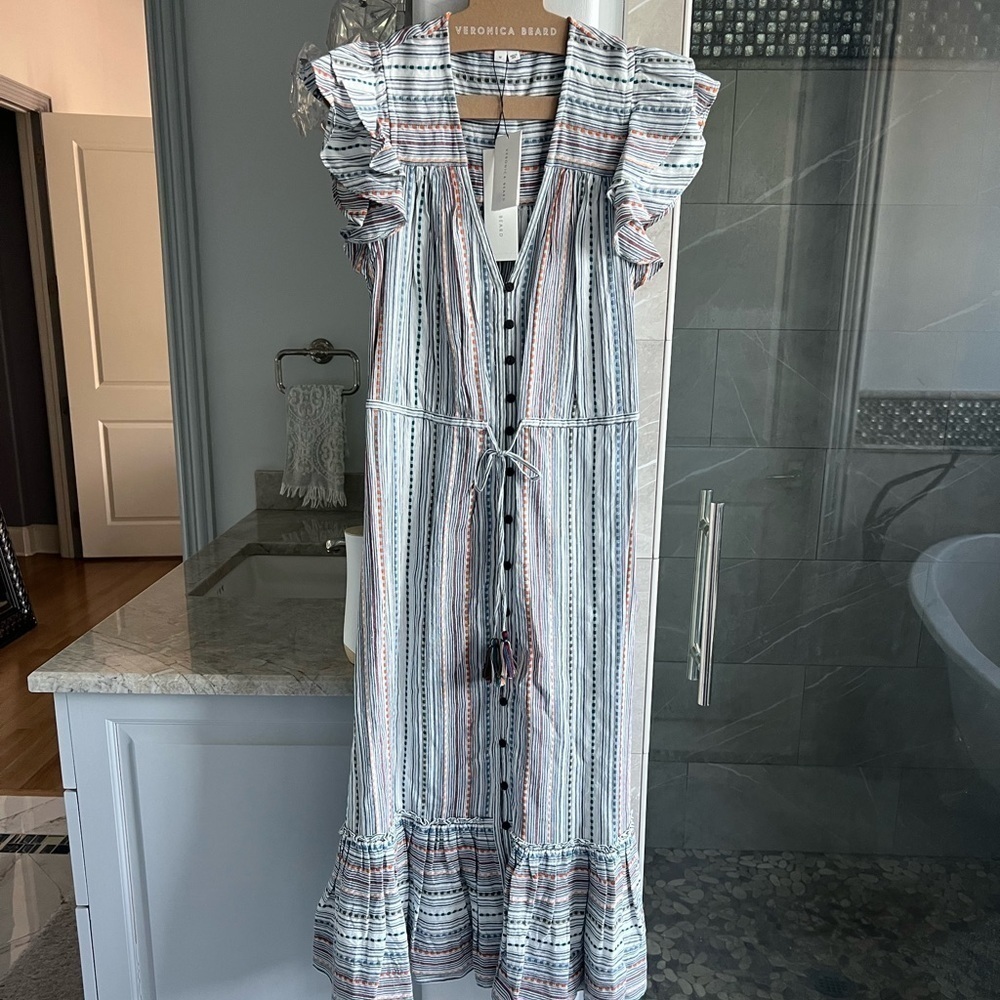 Veronica Beard Tinzia Striped Dress: Blue Multi - Picture 4 of 13
